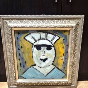 Framed Abstract Art with Silver and Yellow Accents SIZE 20 1/2 X 20 1/2